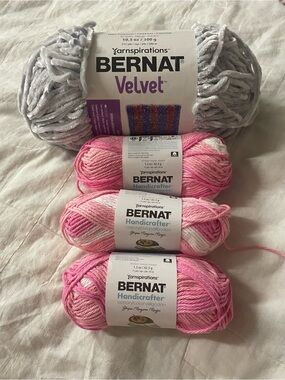 Bernat Velvet & Handicrafter Yarn Bundle - Pink and Light Gray